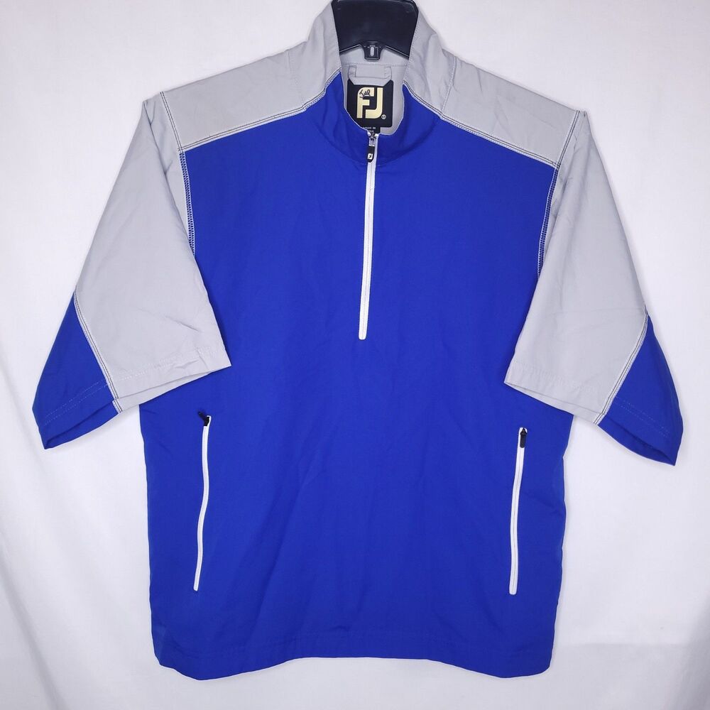 Footjoy Windshirt Mens Small Blue, Gray 1/2 Zip Short Sleeve Golf Performance